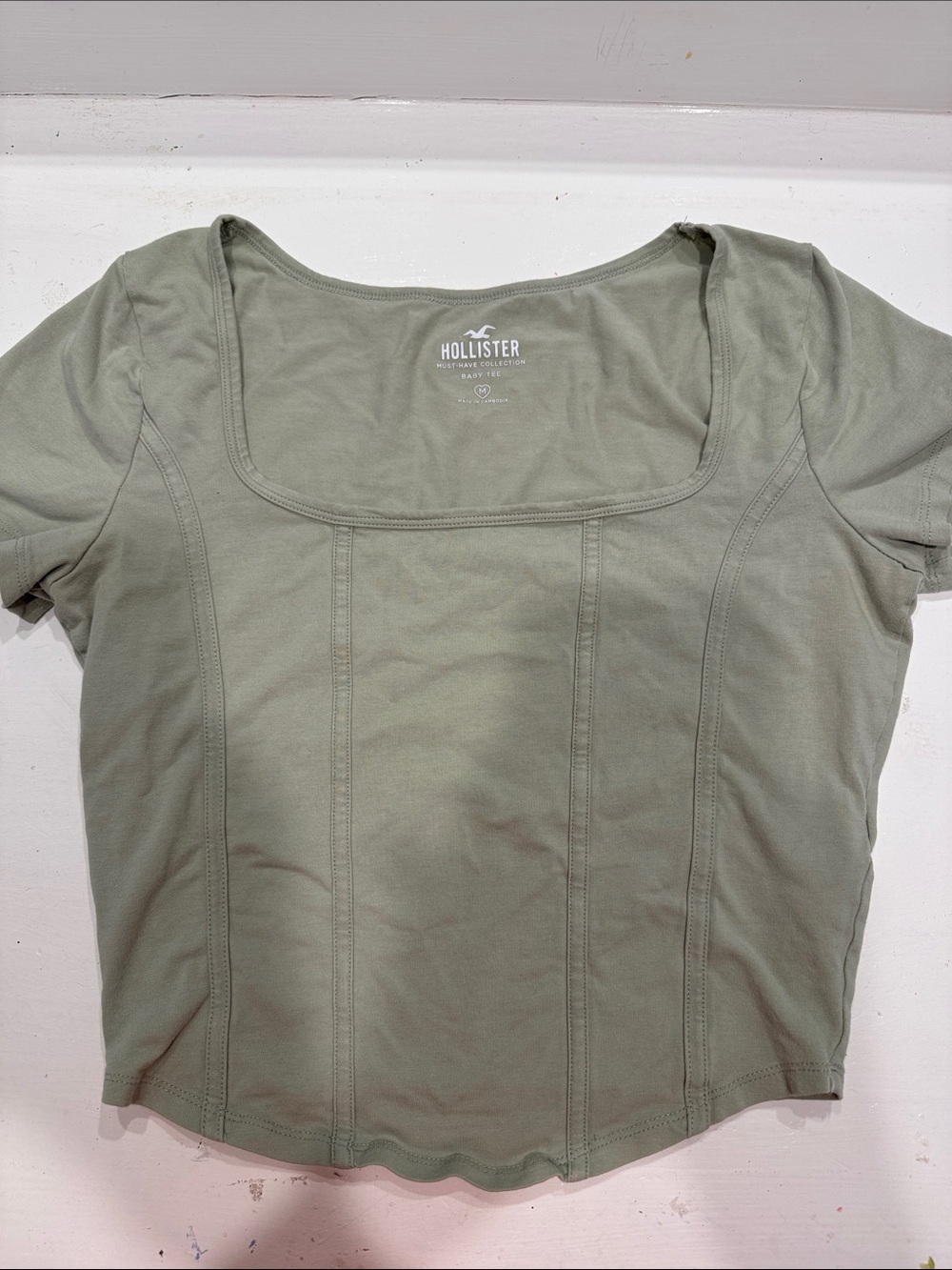 Hollister Square Neck Olive Short Sleeve Top